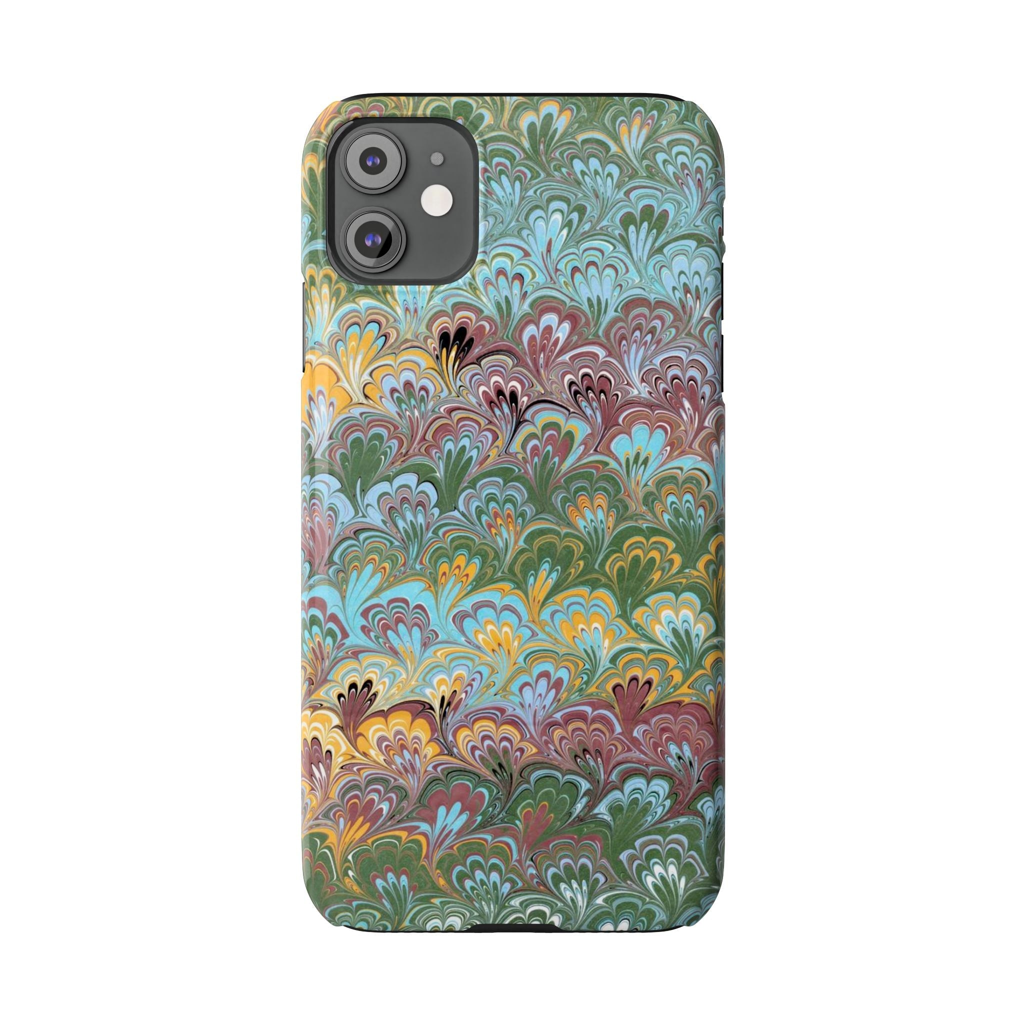 Phone Case with Design from Italy - Marbled "Peacock" Design, Green, Blue, Multi-Color Slim Phone Cases