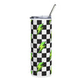 20oz Stainless Steel Tumbler — Neon Green Lightning Bolt on Black & White Checkerboard