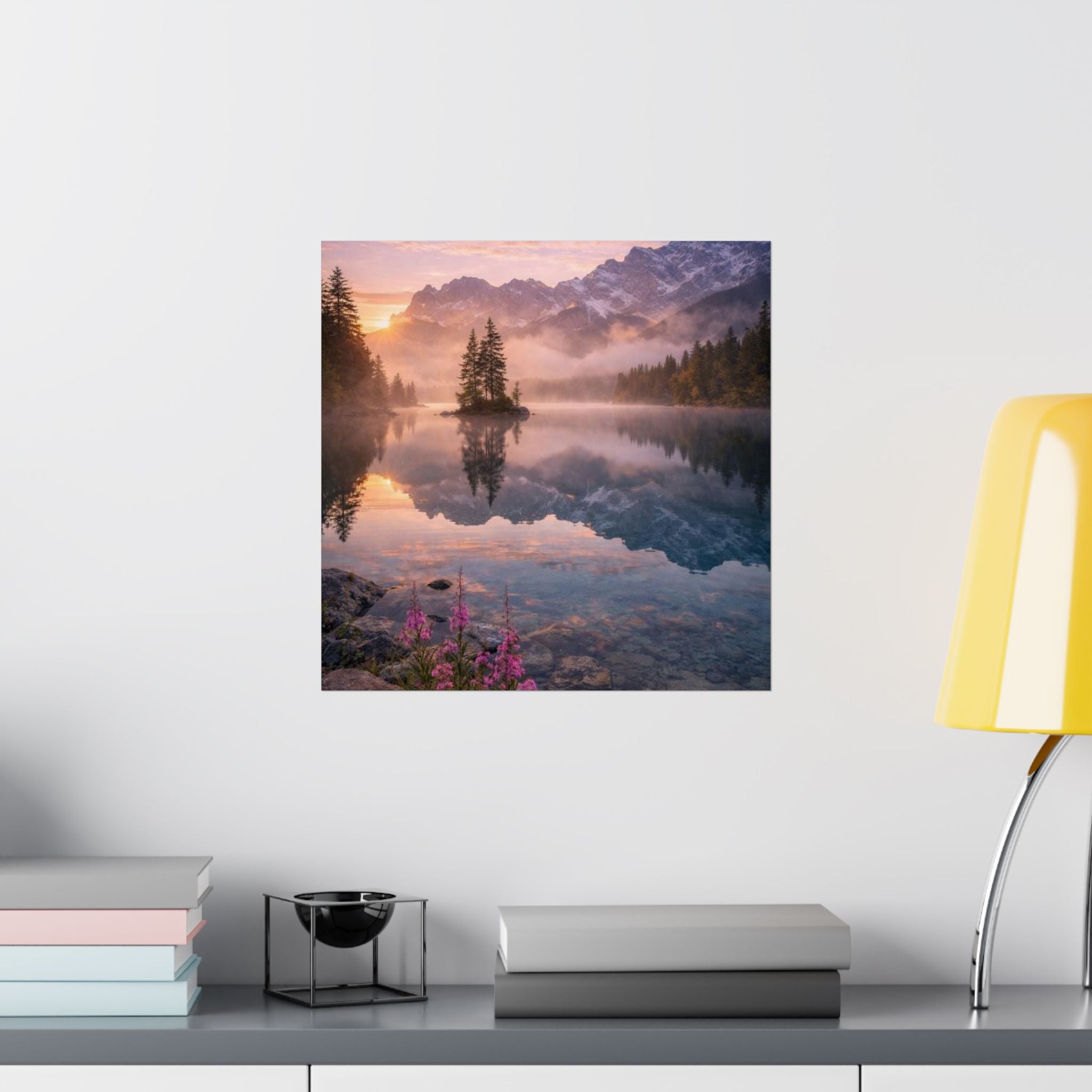 Matte Vertical Poster — Serene Mountain Lake Sunset Landscape
