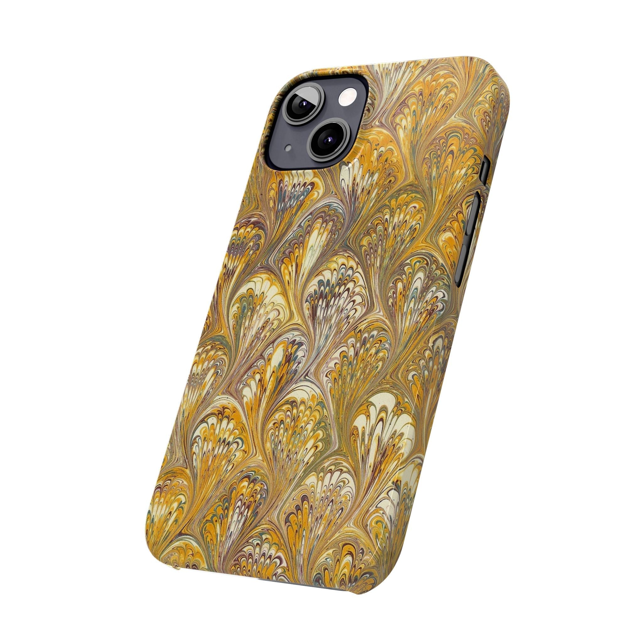 Golden Yelllow Hand-Marbled Florentine Italian Phone Case for iPhone 17 and all sizes