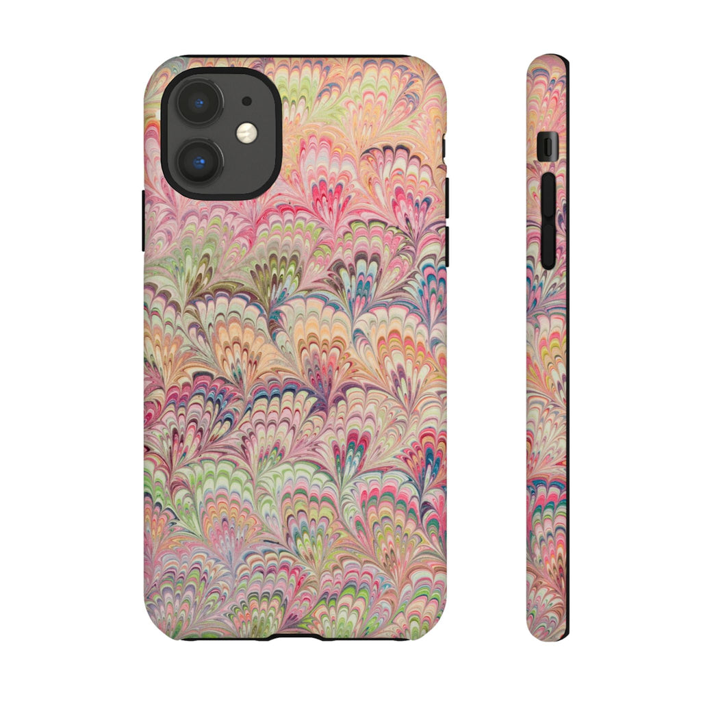 Pastel Pink + Green Feather Marbled Phone Case - Dual Layer Phone Cover