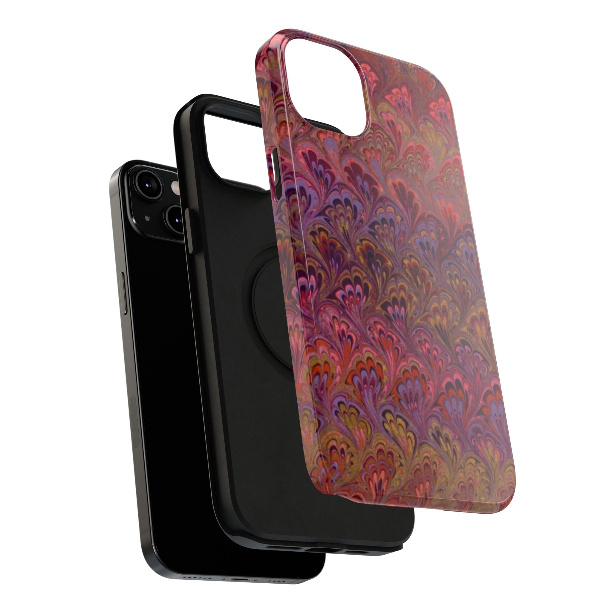 Red, Burgundy, Lavender Italian Peacock Feather Design Phone Case