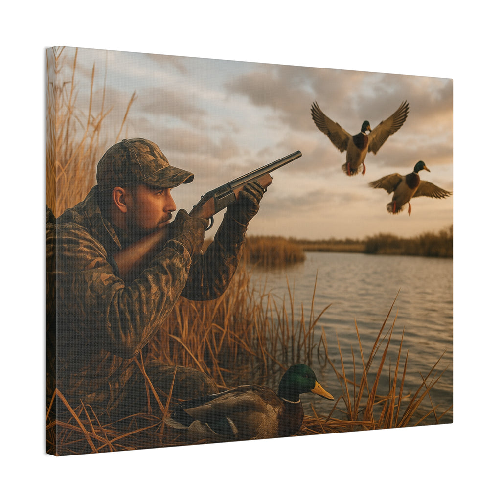 Duck Hunting Canvas Print — Waterfowl Blind Scene Stretched Wall Art
