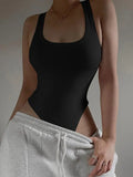 Sleeveless Knit Sexy Bodysuit - Off Shoulder Halter Tops
