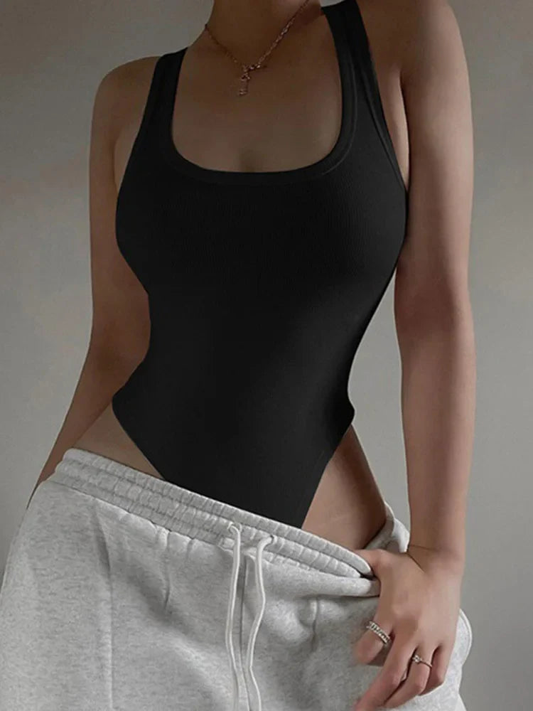 Sleeveless Knit Sexy Bodysuit - Off Shoulder Halter Tops