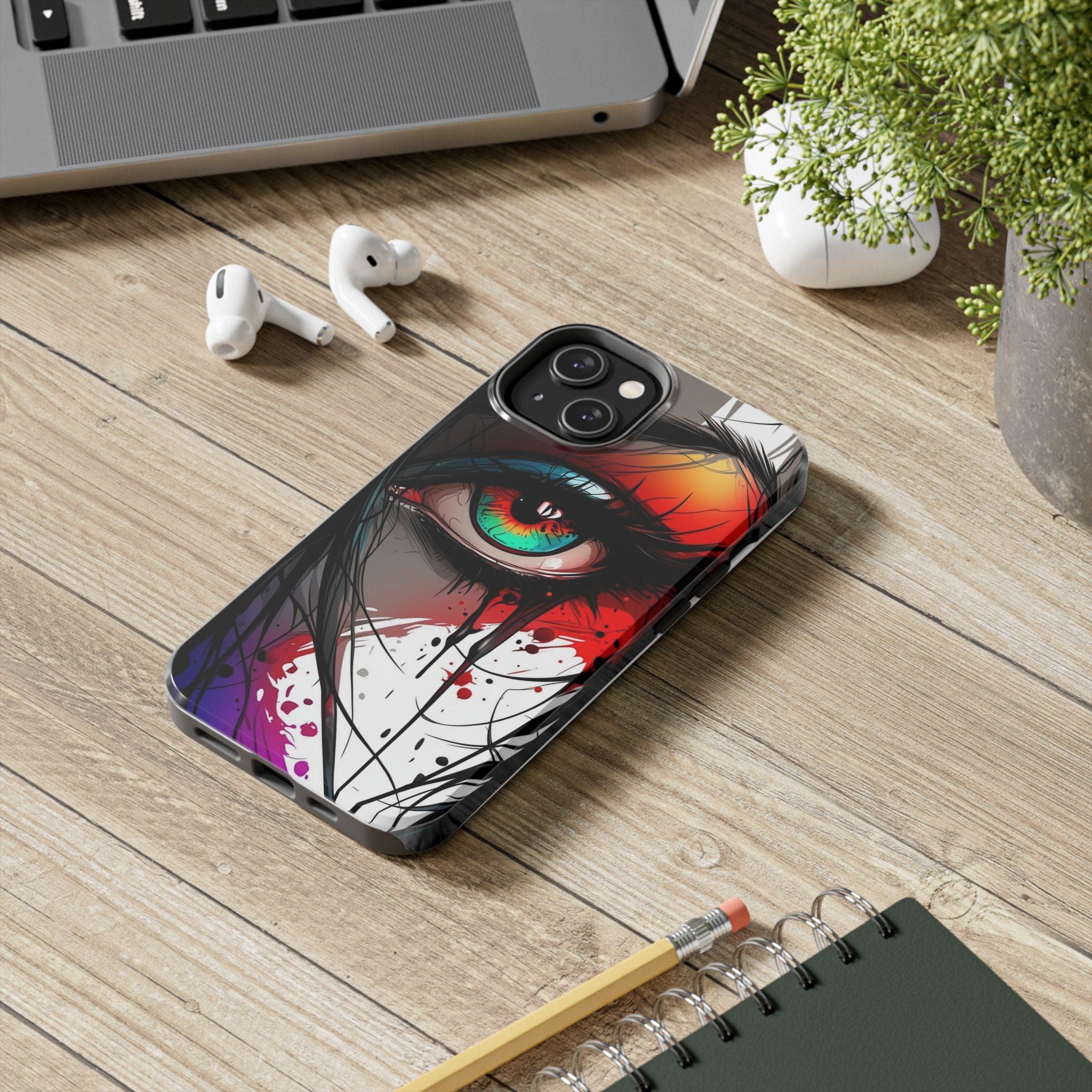 Girl Colorful Eye Painted Printed Tough Phone Case for iPhone & Samsung Galaxy - Artistic & Vibrant Design