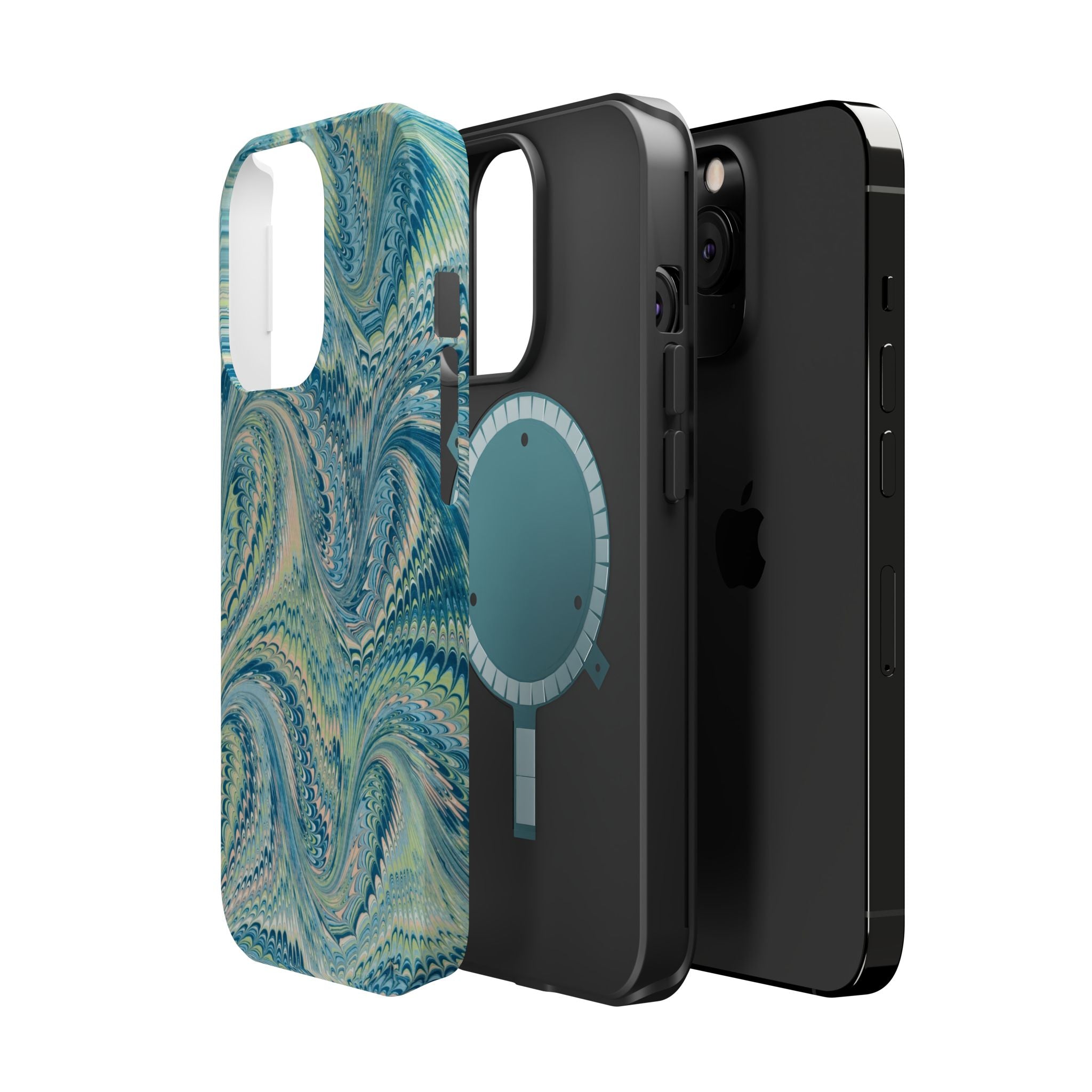Aqua + Green Marble Phone Case - Impact-Resistant MAG SAFE - Dual Cover Design