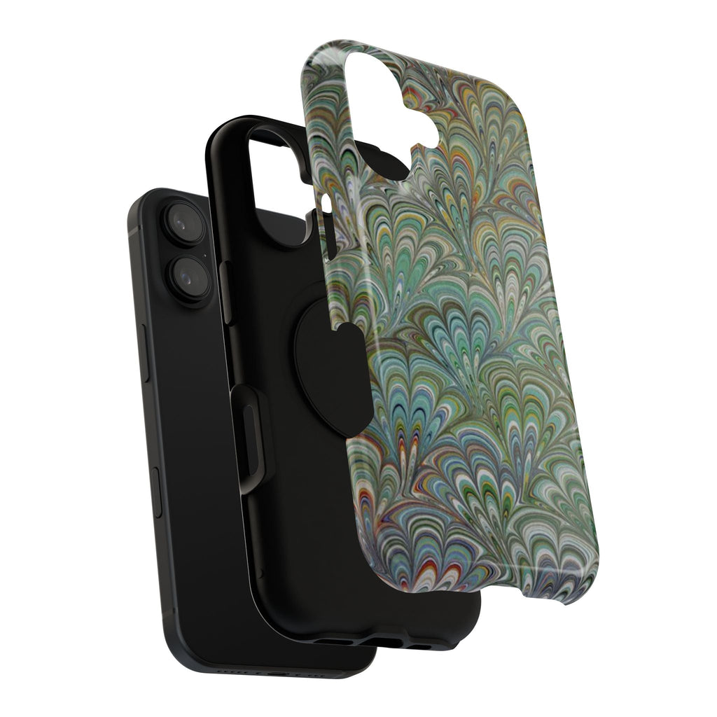 iPhone17 + All Models Phone Cases, Italian Peacock Feather Design, Stylish Impact-Resistant Shell, Protective Cover, Green Peacock Print