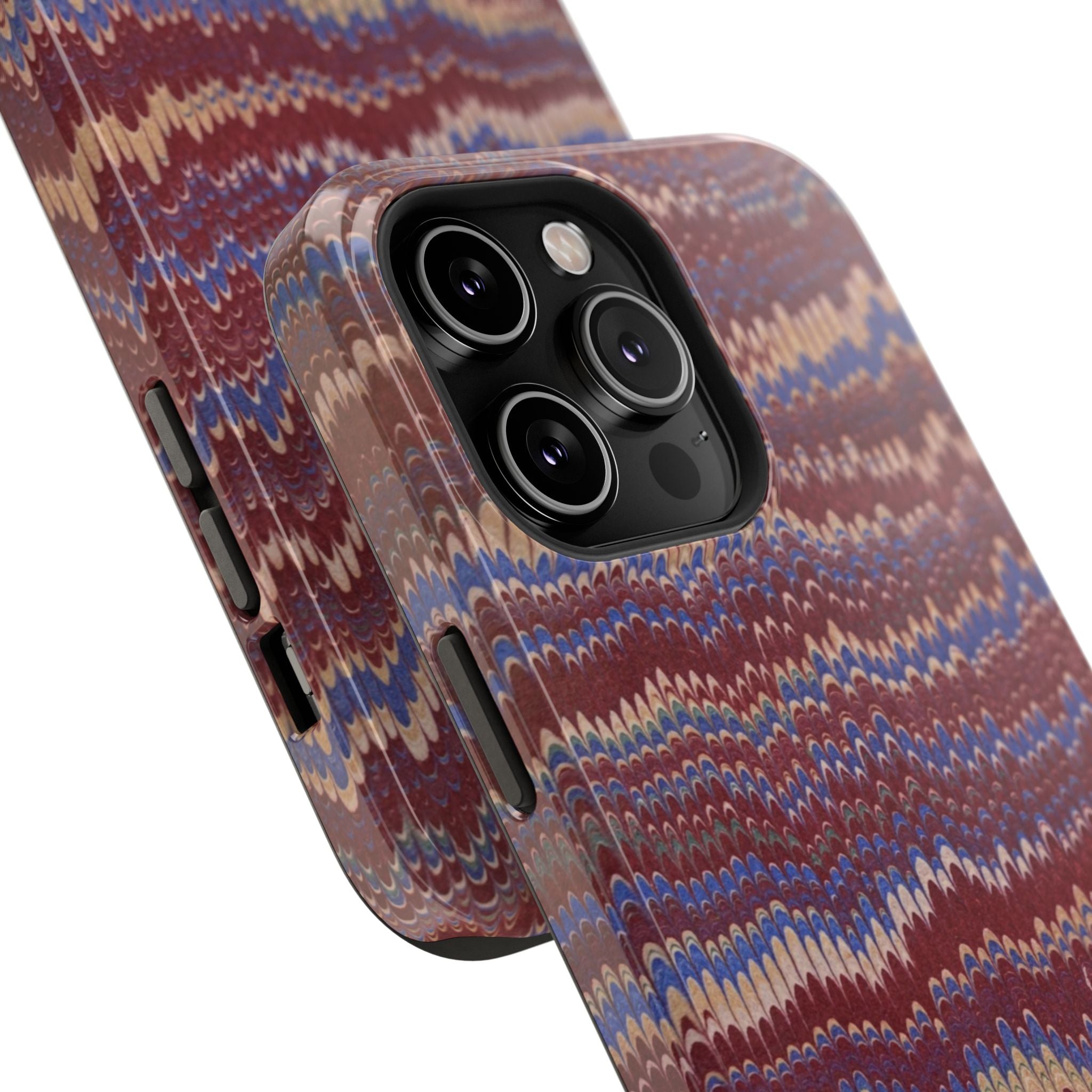 Burgundy and Blue Hues Italian Vintage Marble Design Phone Case for Apple + Samsung