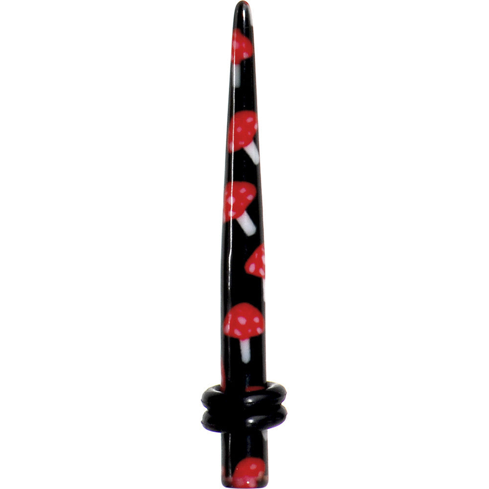 6G Black Red Mushroom Acrylic Ear Taper