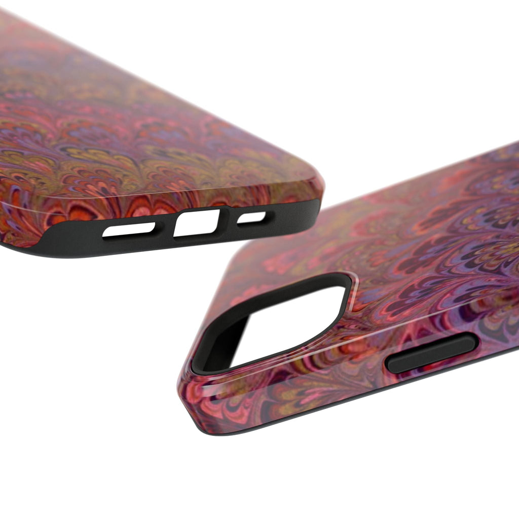 Red, Burgundy, Lavender Italian Peacock Feather Design Phone Case