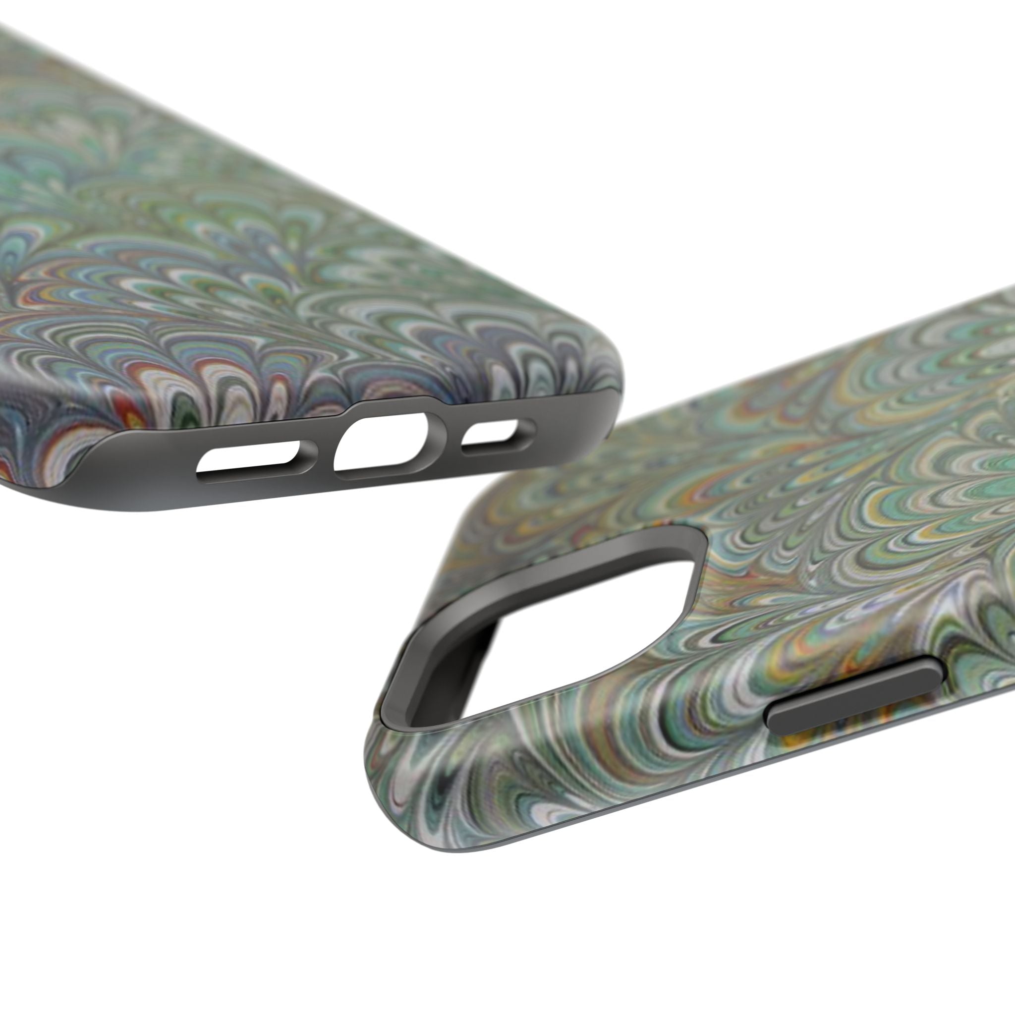 iPhone17 + All Models Phone Cases, Italian Peacock Feather Design, Stylish Impact-Resistant Shell, Protective Cover, Green Peacock Print