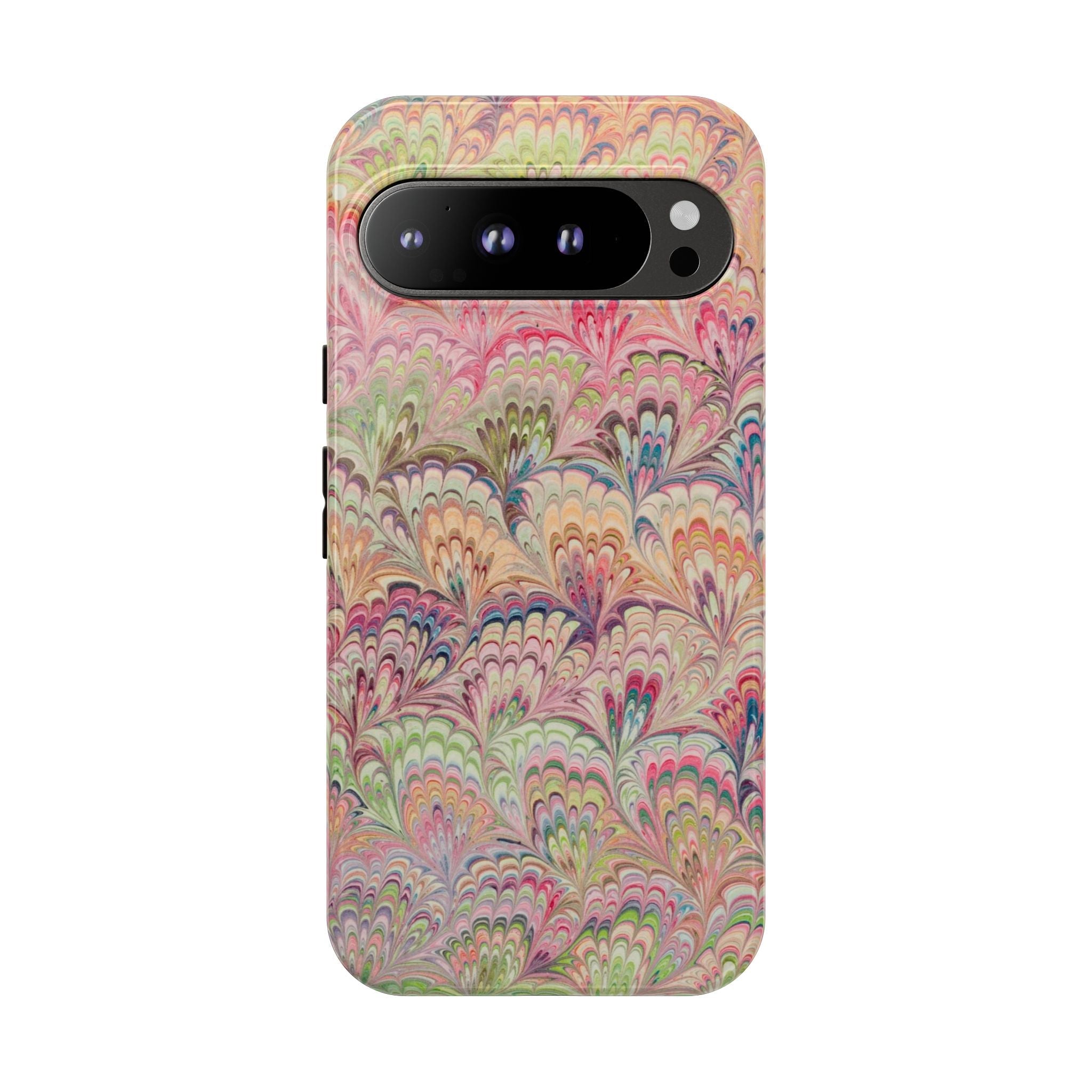 Pastel Pink + Green Feather Marbled Phone Case - Dual Layer Phone Cover