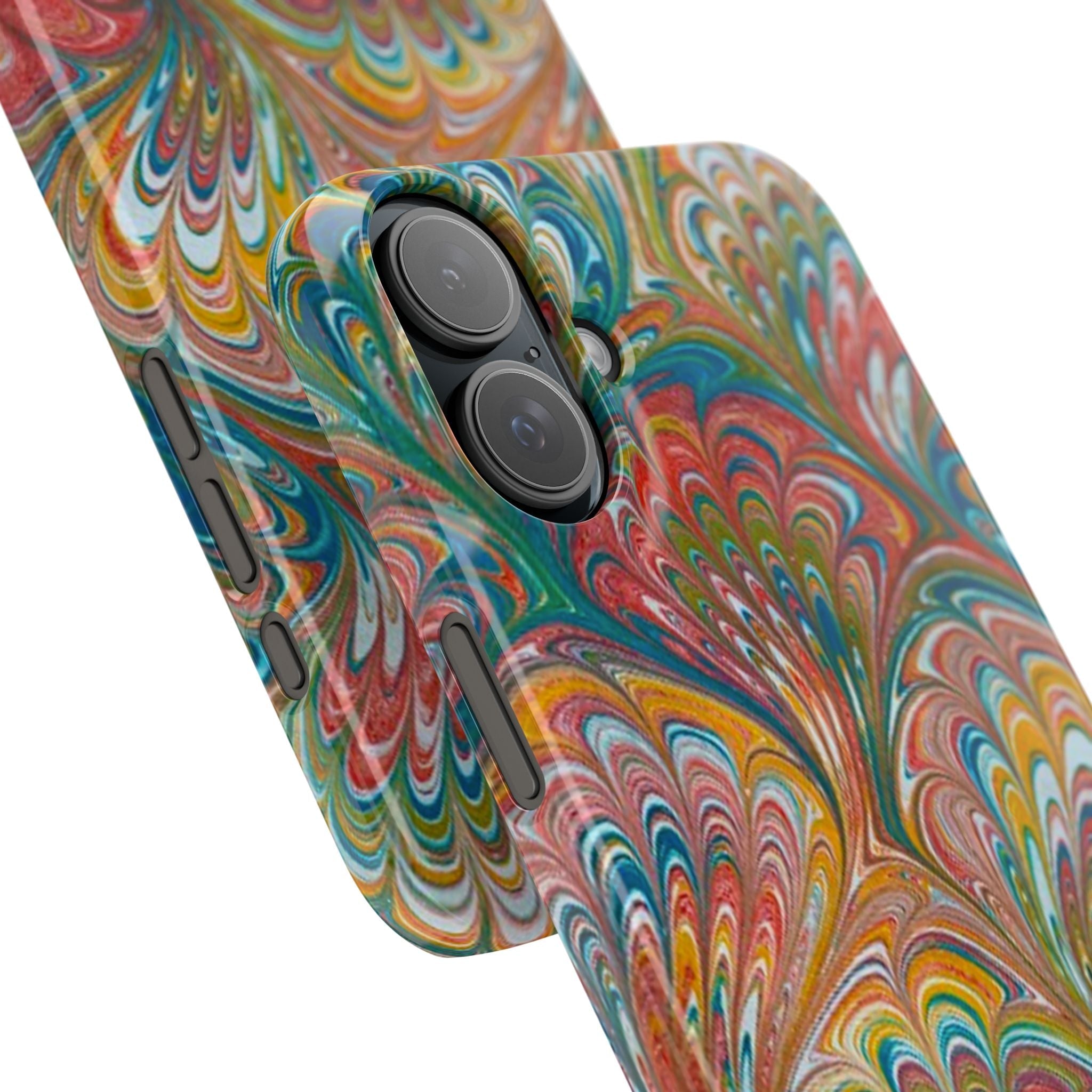 Red, Blue, and Green Italian Vintage Peacock Marbled Design