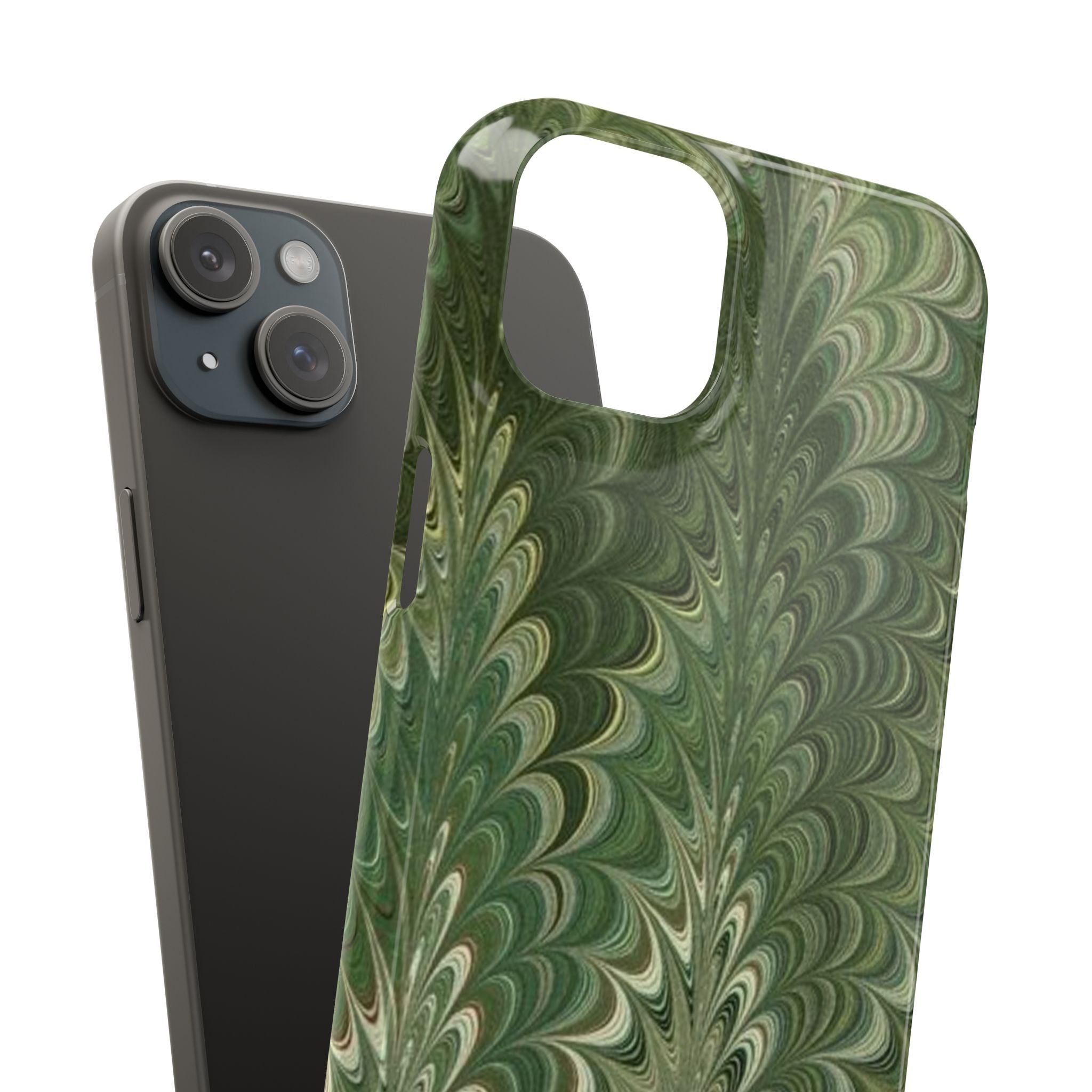 Deep Green Cheveron Marbled Phone Case - Single Layer Slim Case