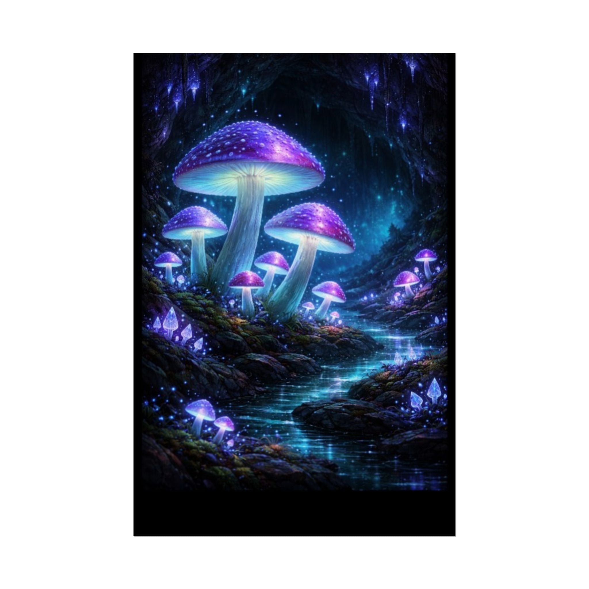 Fantasy Mushroom Poster — Glowing Purple Forest Rolled Art Print