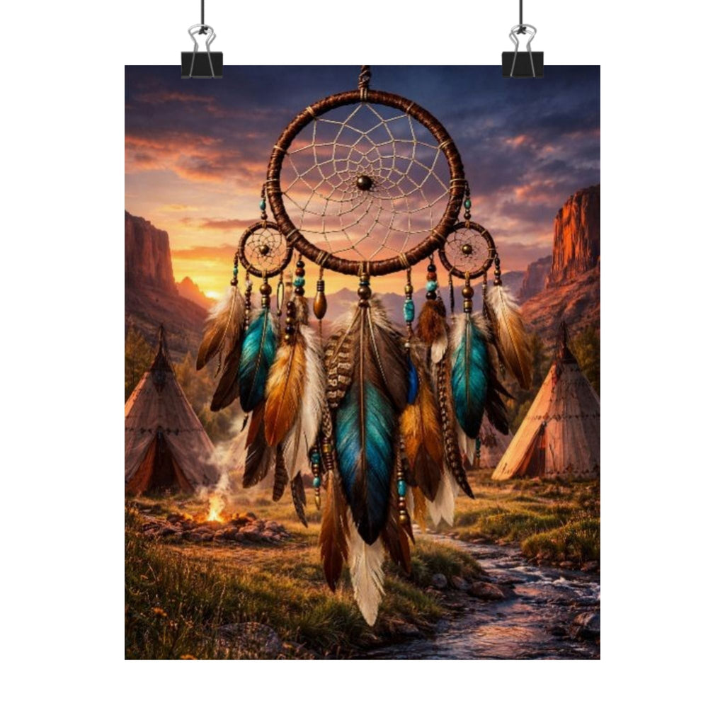 Dreamcatcher Sunset Poster - Boho Native-Inspired Matte Vertical Wall Art