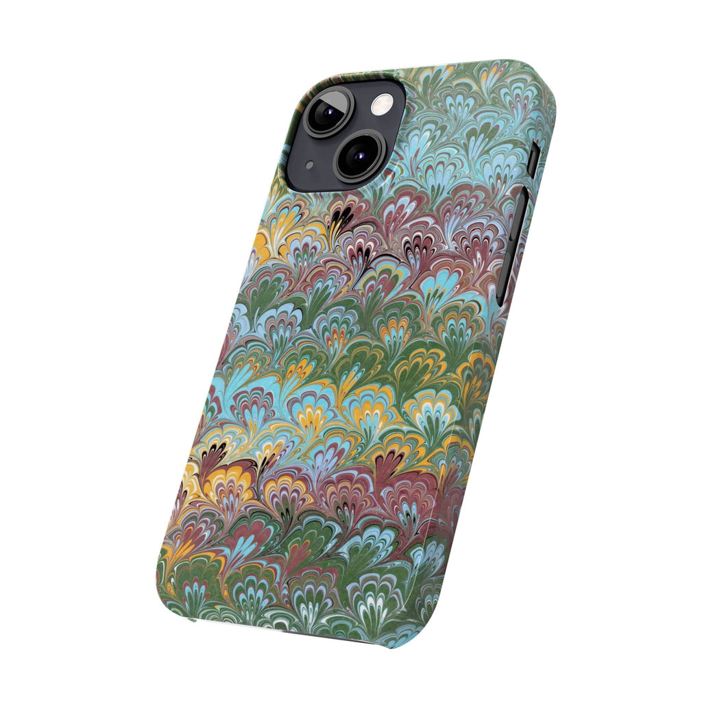 Phone Case with Design from Italy - Marbled "Peacock" Design, Green, Blue, Multi-Color Slim Phone Cases