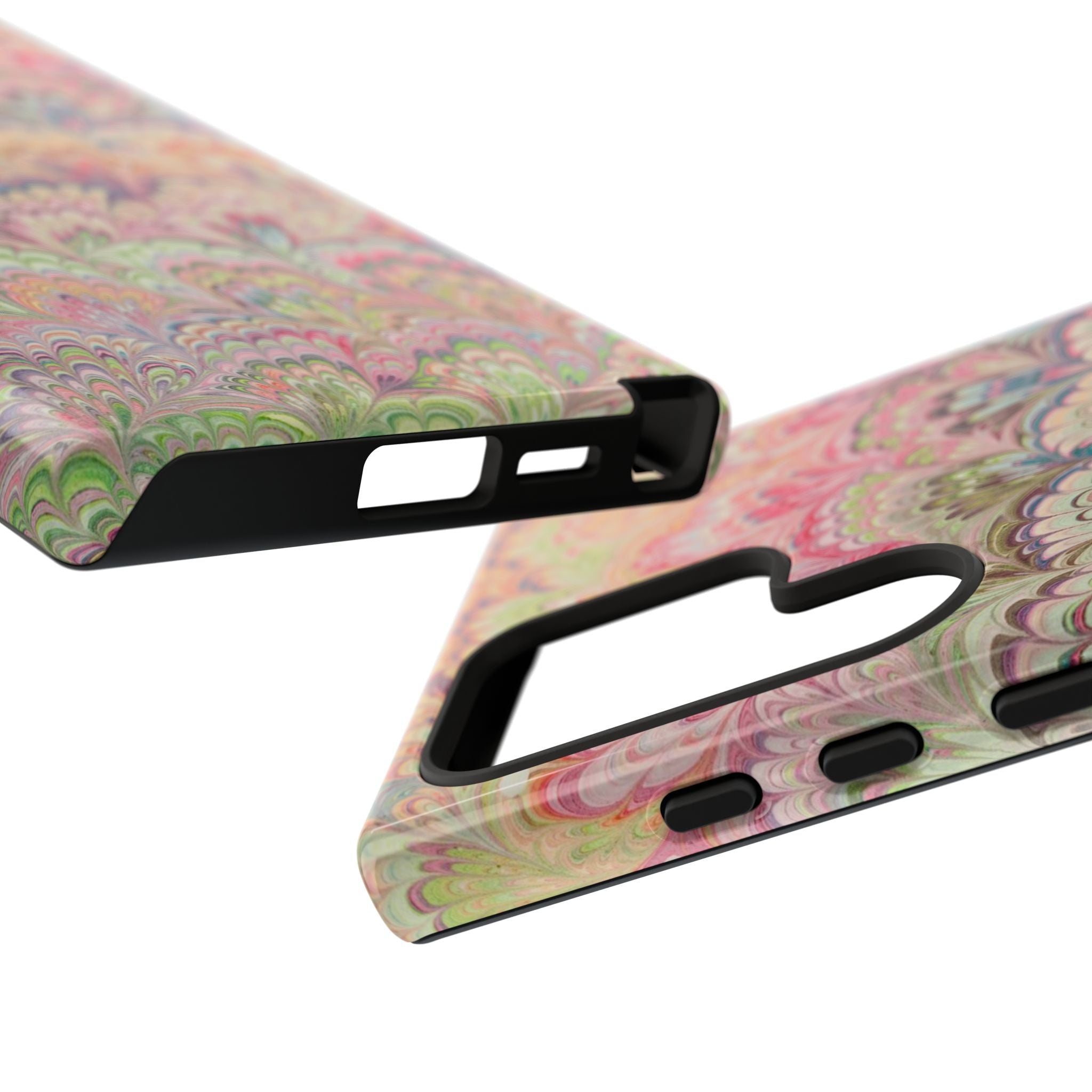 Pastel Pink + Green Feather Marbled Phone Case - Dual Layer Phone Cover