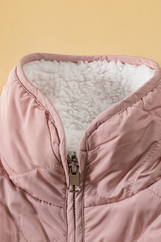 Solid Fleece Lined Quilted Vest Coat