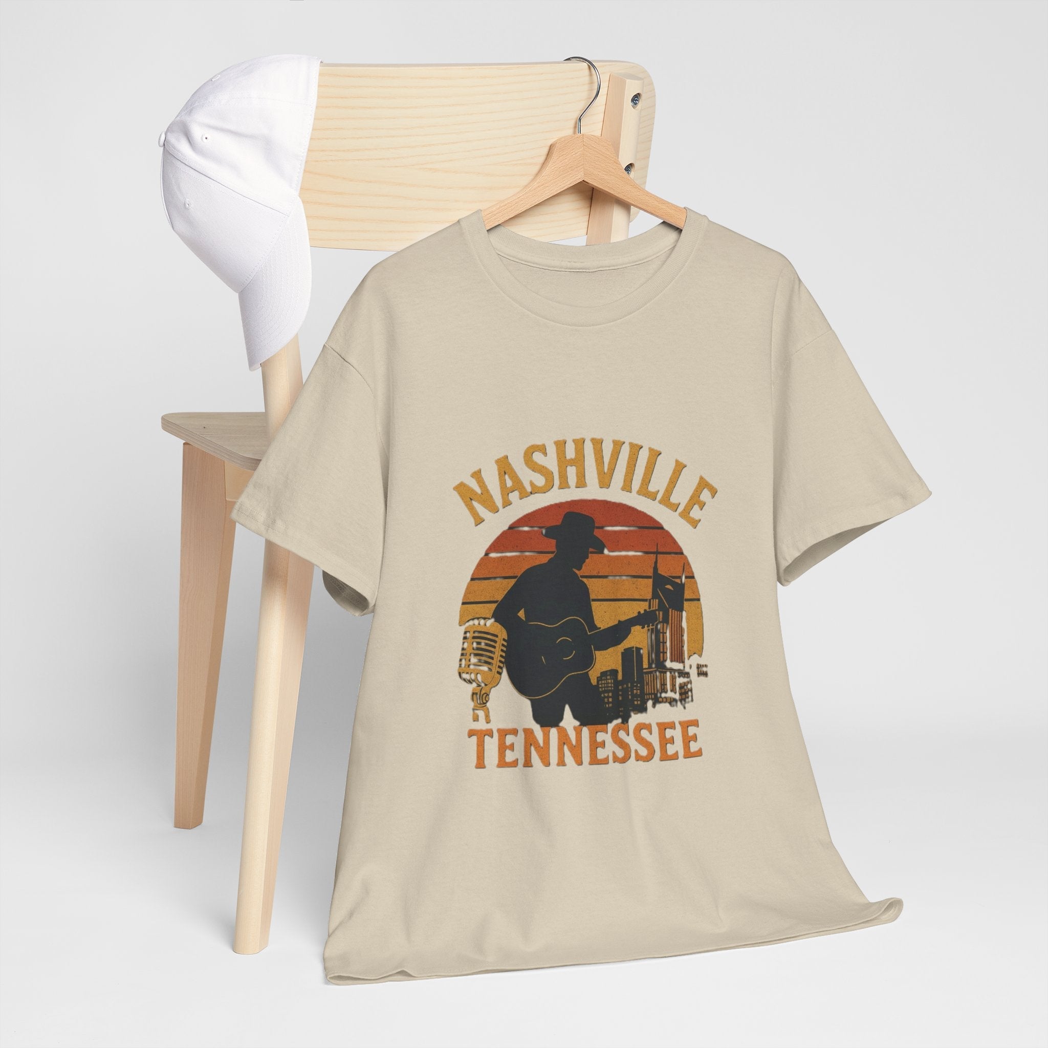 Nashville Tennessee Guitar Silhouette Tee — Retro Sunset Country Music T-Shirt