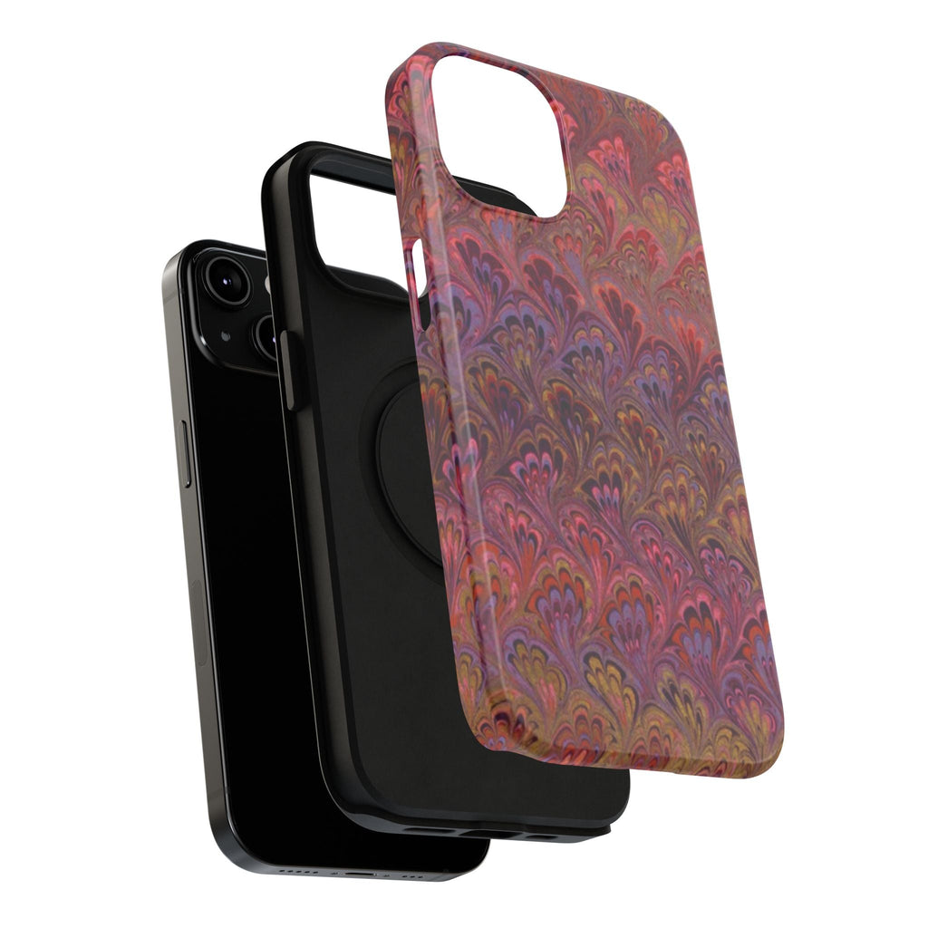 Red, Burgundy, Lavender Italian Peacock Feather Design Phone Case