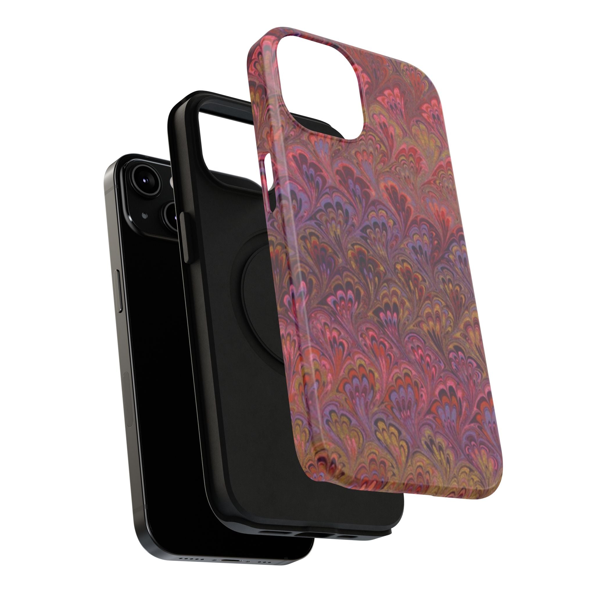 Red, Burgundy, Lavender Italian Peacock Feather Design Phone Case