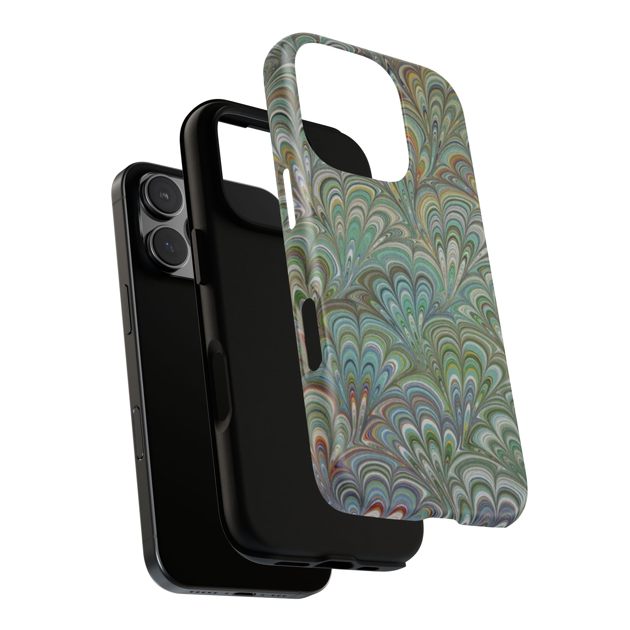 Green Marbled Peacock Durable Phone Case - Matte or Glossy