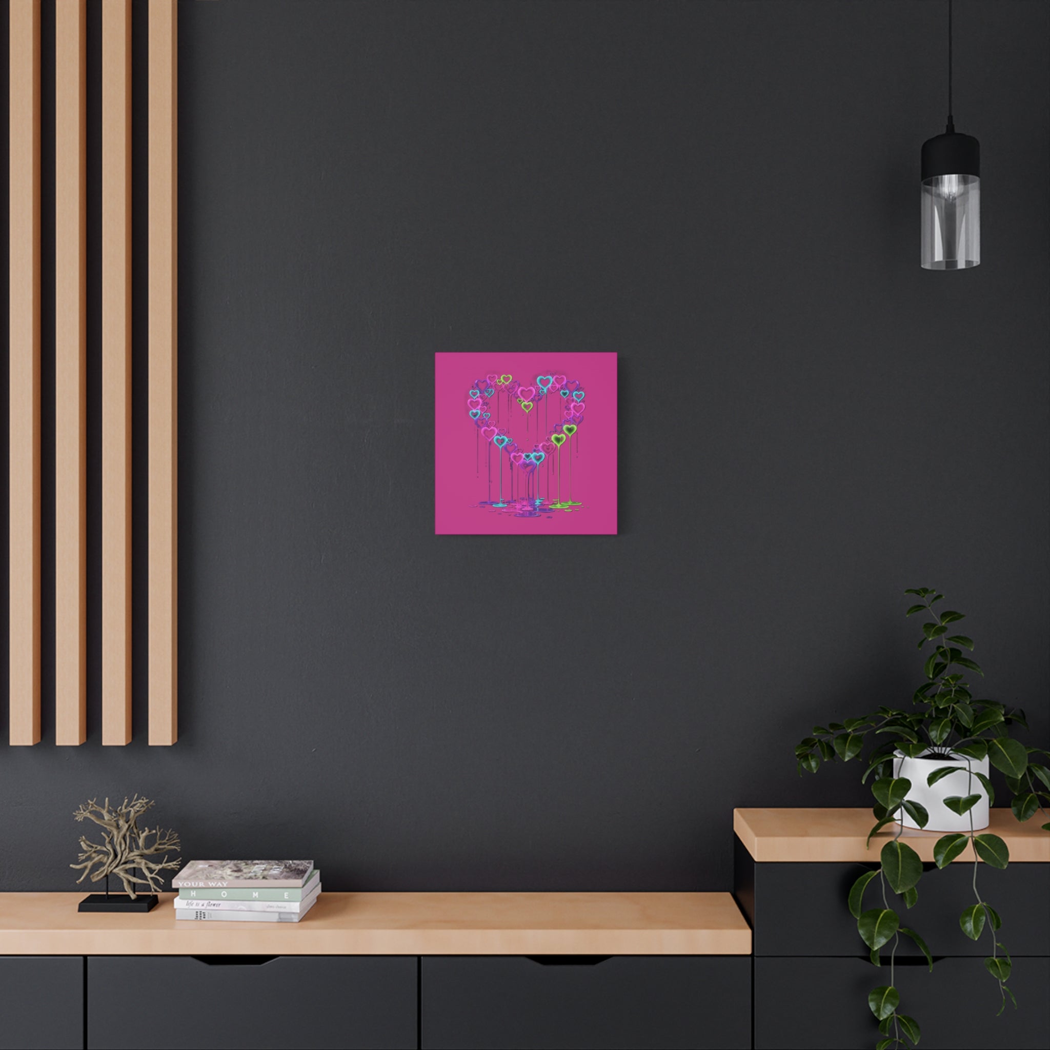 Dripping Neon Heart Canvas Art Valentines Decoration