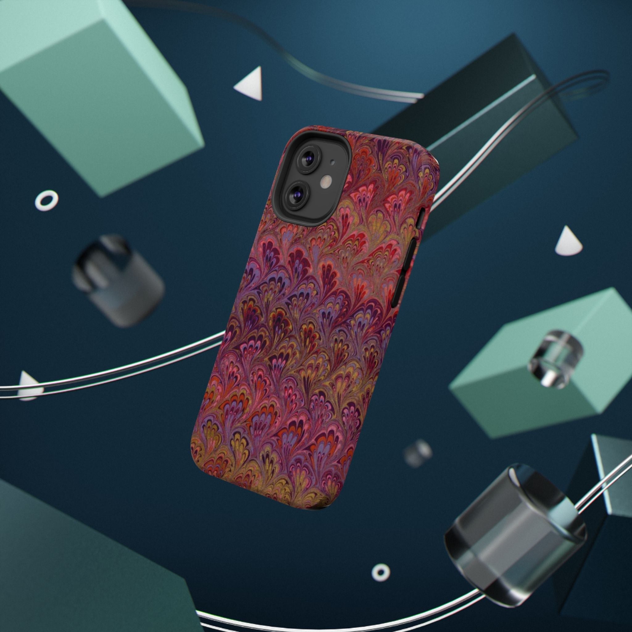 Red, Burgundy, Lavender Italian Peacock Feather Design Phone Case