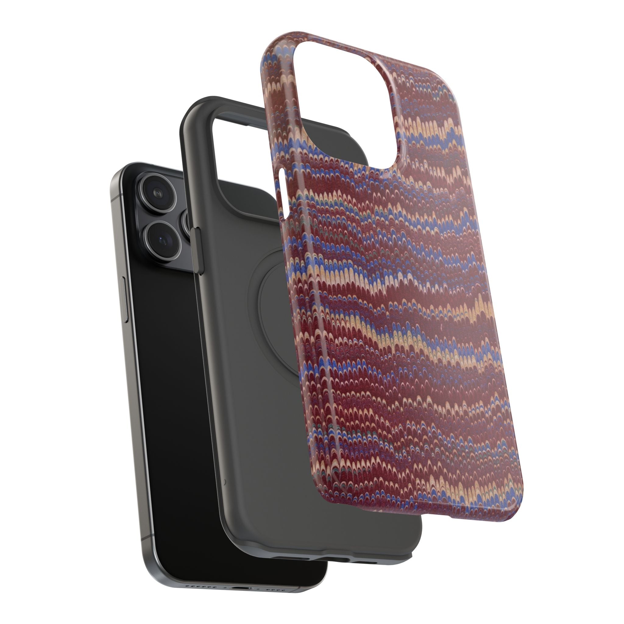 Burgundy and Blue Hues Italian Vintage Marble Design Phone Case for Apple + Samsung