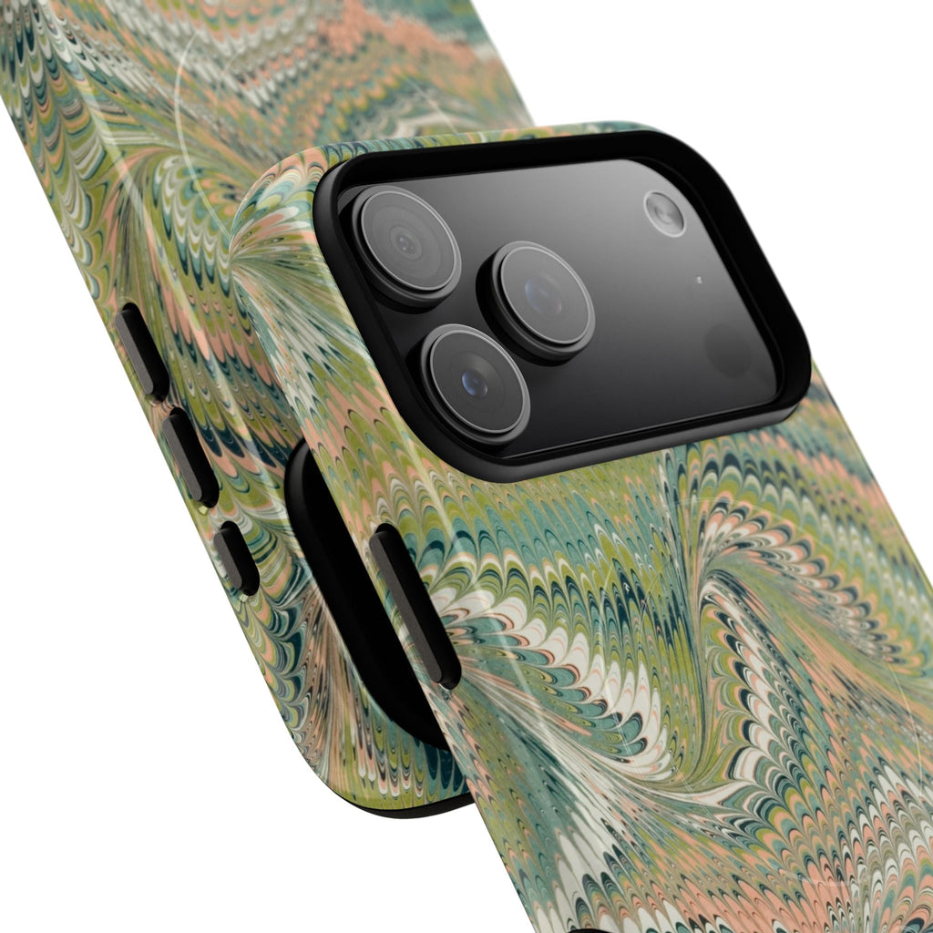 Florentine Marble iPhone Case | Inspired by Florence | Italian Marbled Paper Technique | Artisanal Green Swirl | Dual-Layer Protective Case | Matte or Glossy