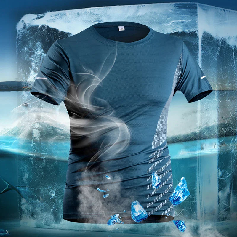 Mens Summer Ice Silk Thin Top Reflective Quick Dry Short Sleeve Fitness/Sports shirt