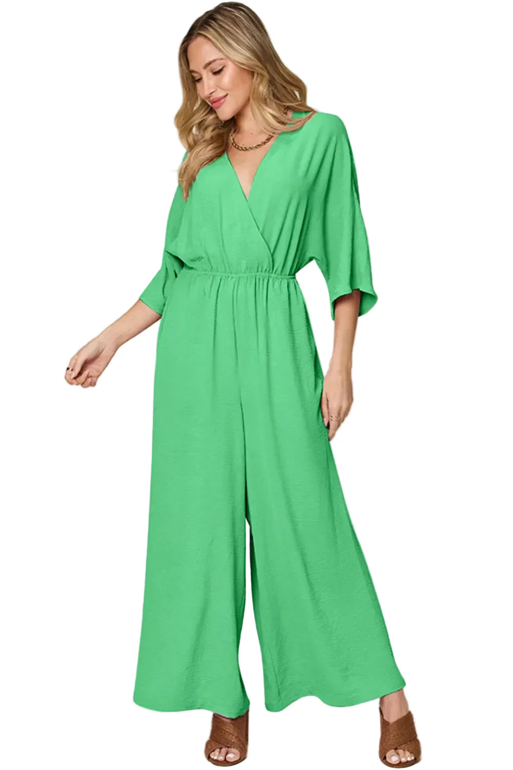 Garden Naked Womens Jumpsuit Elegant Kimono-Sleeve Jumpsuit With Pockets Royal Blue Soft Crepe Fabric Wide