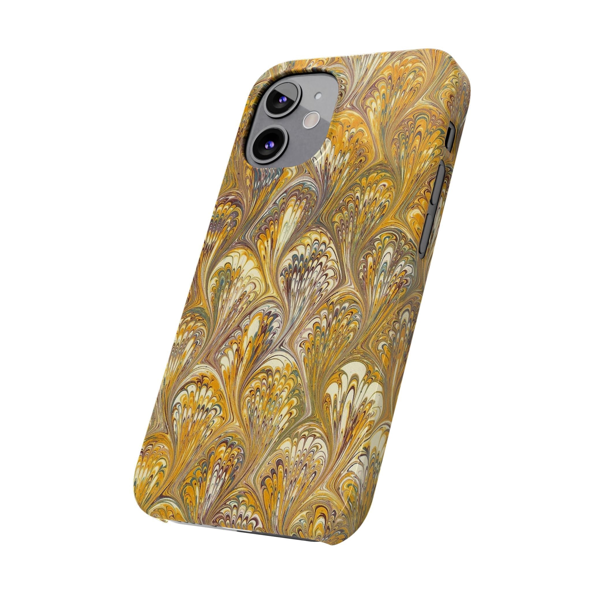 Golden Yelllow Hand-Marbled Florentine Italian Phone Case for iPhone 17 and all sizes