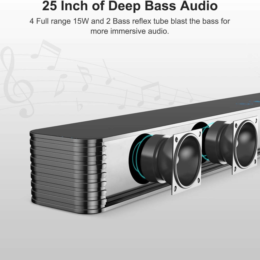 Norcent KB2020 Black Mamba Series 25" 120W Bluetooth Sound Bar with Sub-Woofer