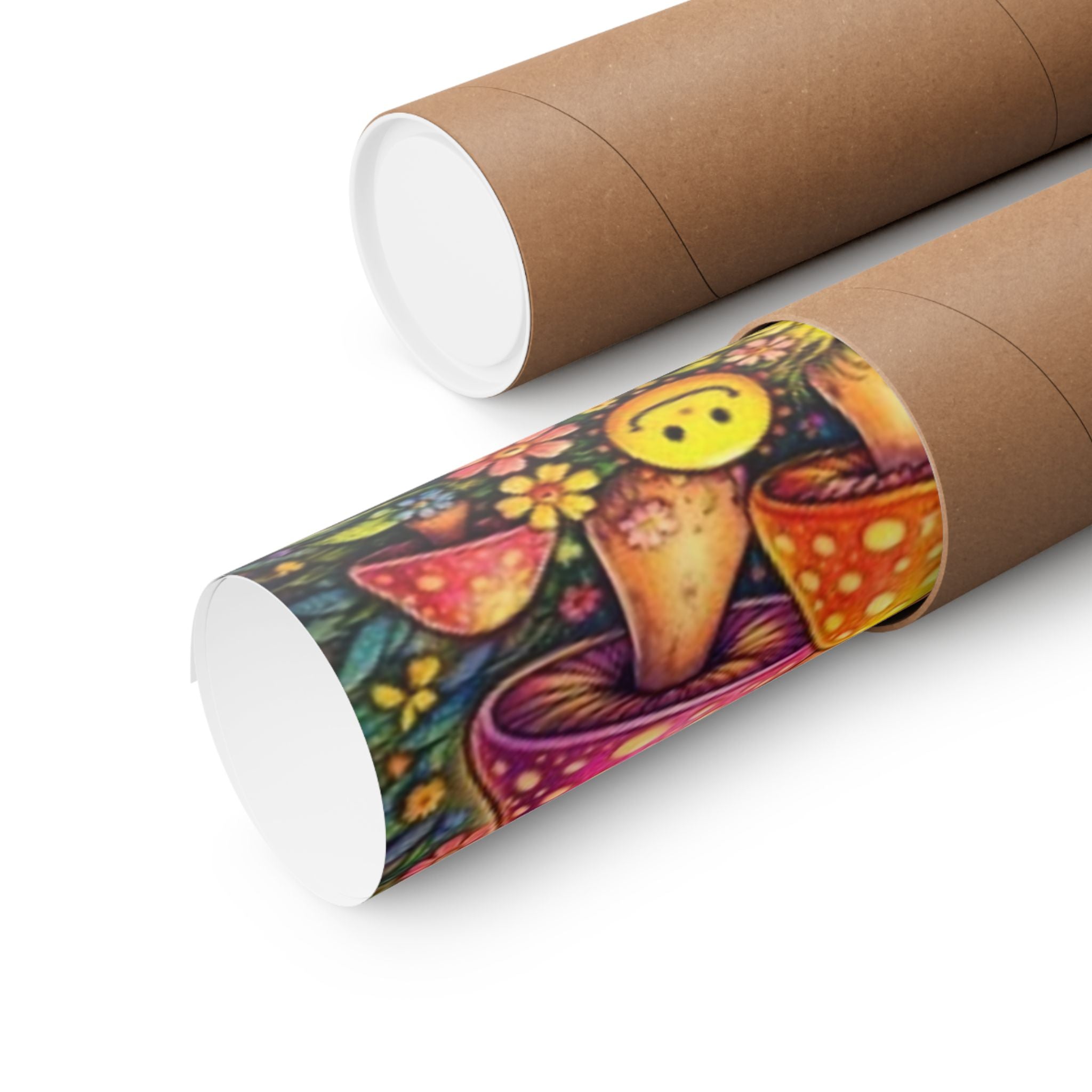 Psychedelic Mushroom Art Poster — Retro Rainbow Peace Wall Print