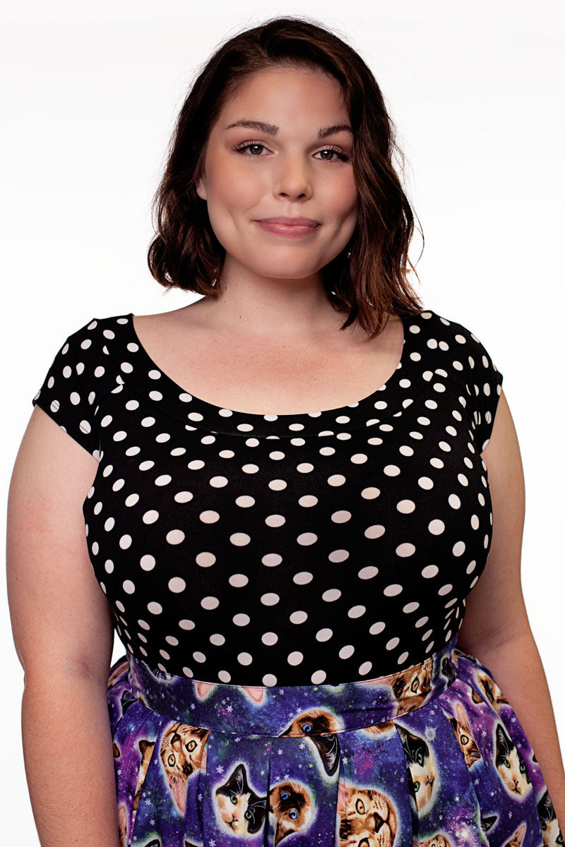 Boat Neck Top in Polka Dots