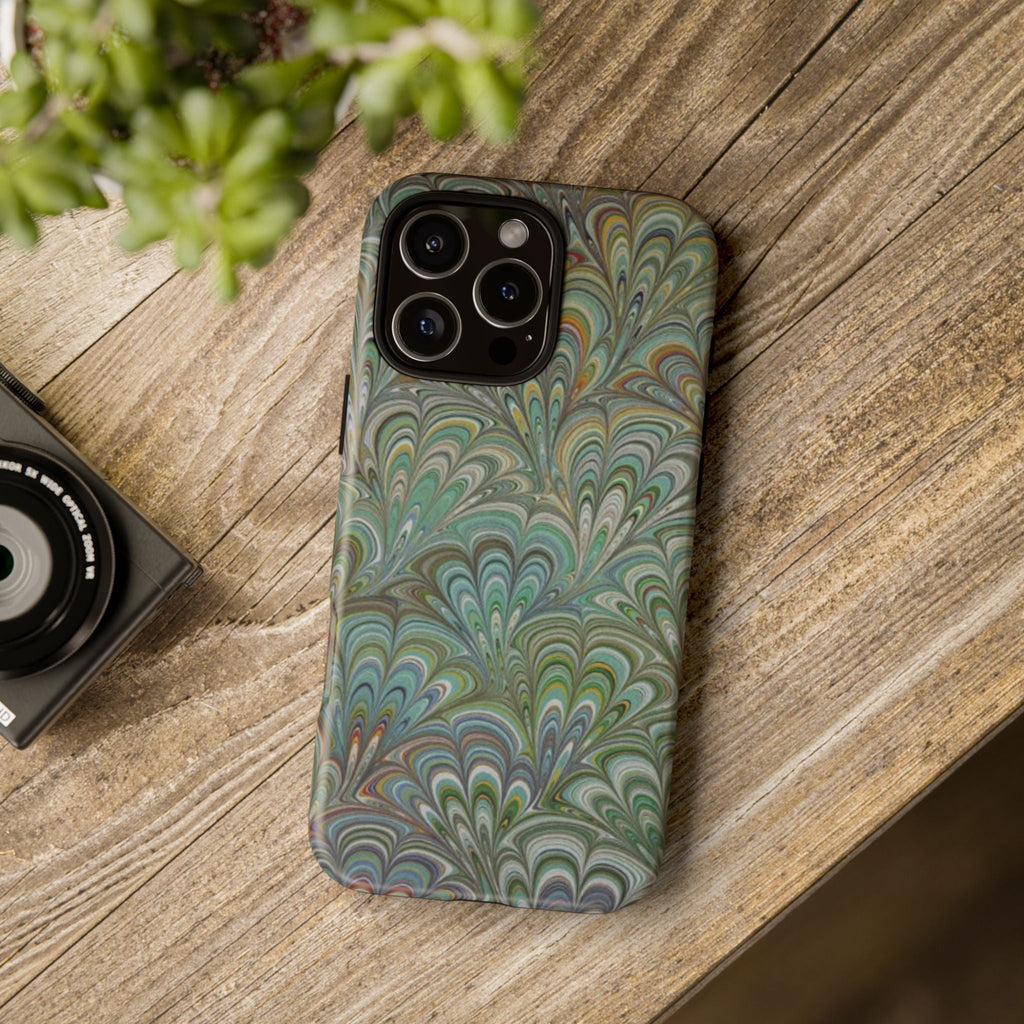Green Marbled Peacock Durable Phone Case - Matte or Glossy