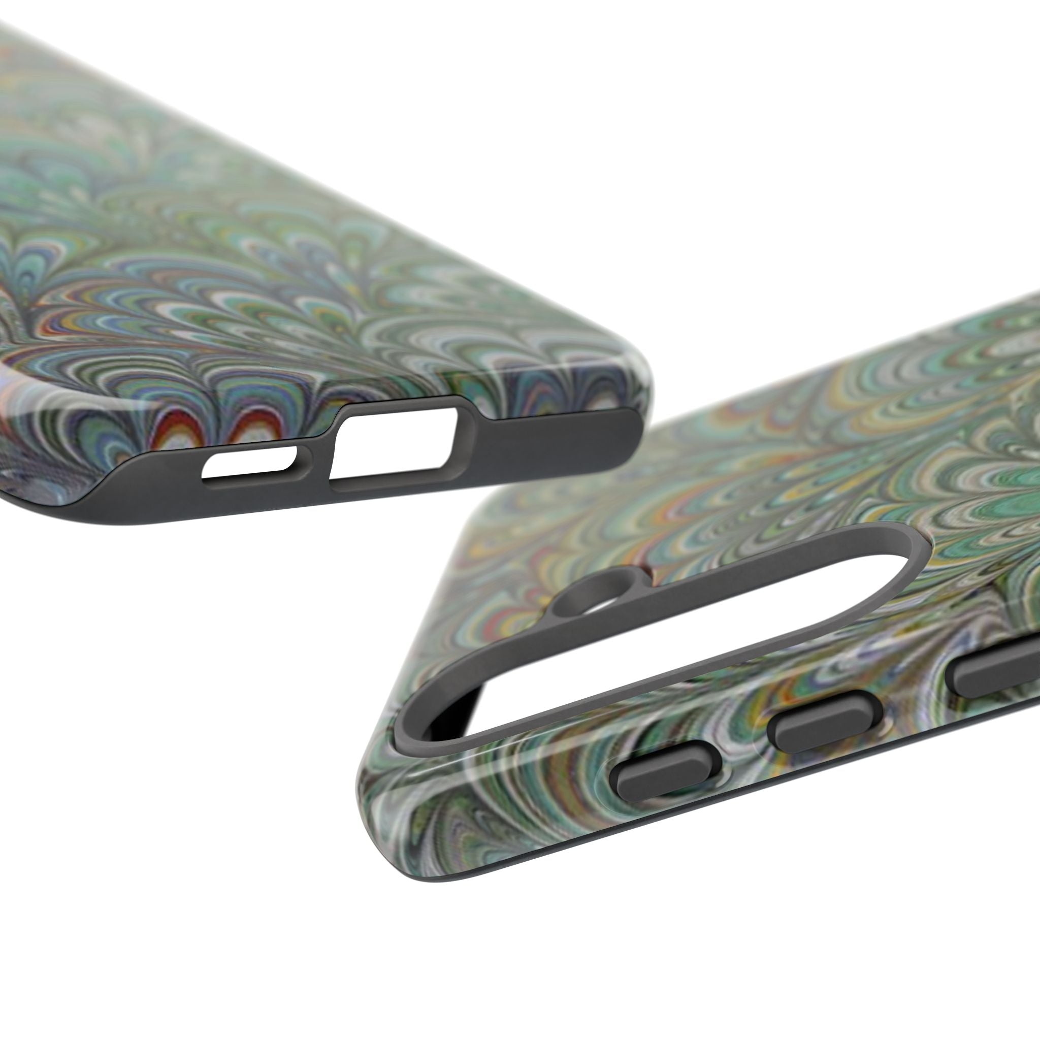 Green Marbled Peacock Durable Phone Case - Matte or Glossy