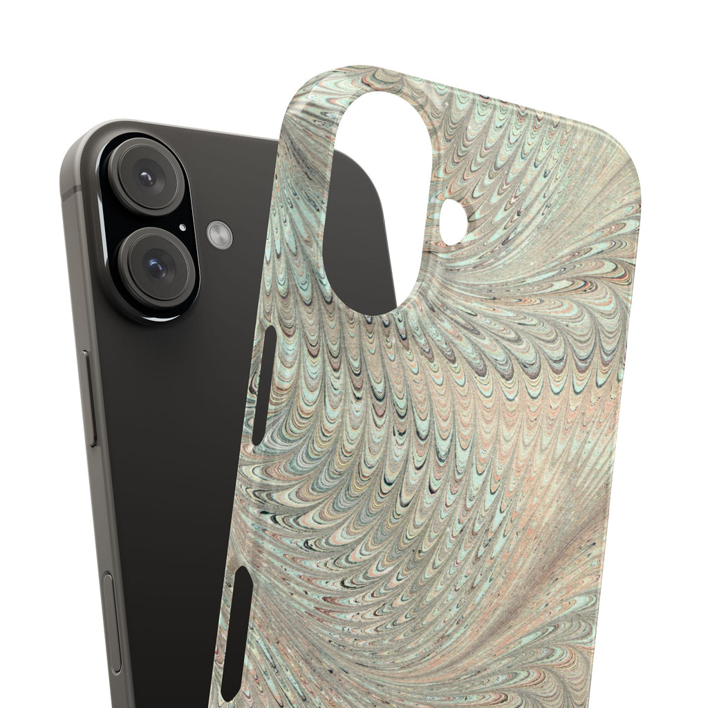 Marbled Vintage Design, Italian Feather Phone Case, Green Hues, Mint, Beige, Neutrals