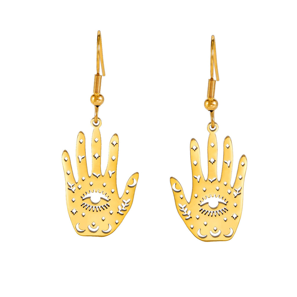 Retro Exaggerated Personalized Hip Hop Palm Hollow Eye Earrings