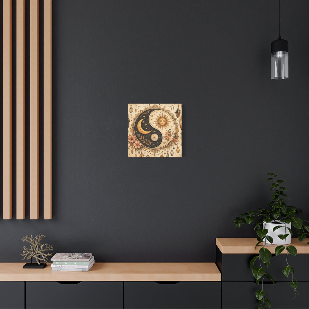 Sun & Moon Yin Yang Canvas Art — Boho Celestial Wall Decor, Matte Stretched 1.25"