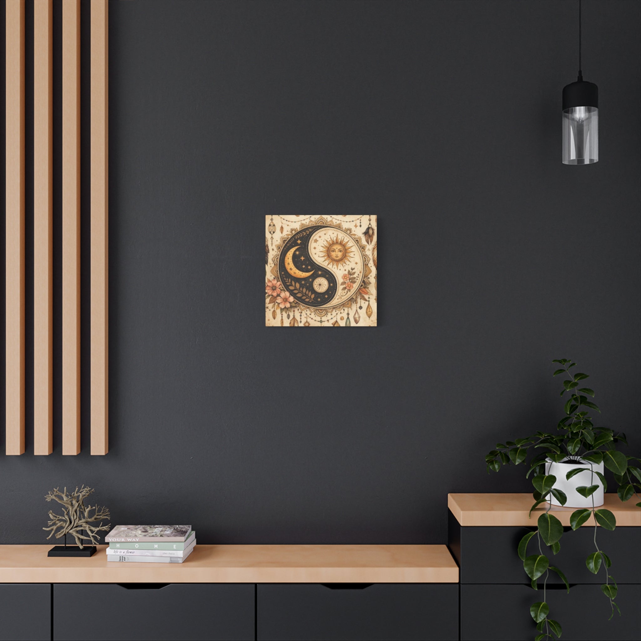 Sun & Moon Yin Yang Canvas Art — Boho Celestial Wall Decor, Matte Stretched 1.25"