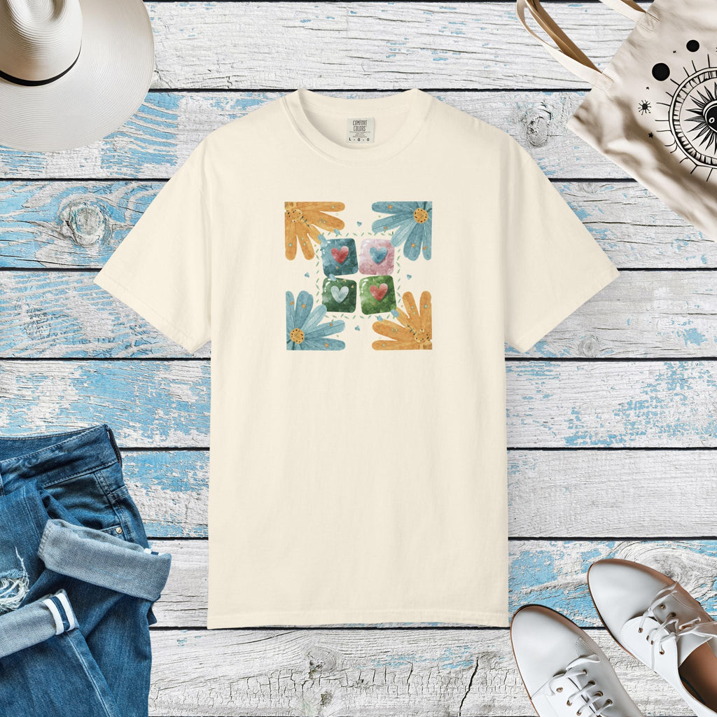 Flowers and Hearts Tee - Garment-Dyed Cotton - DipaliZ