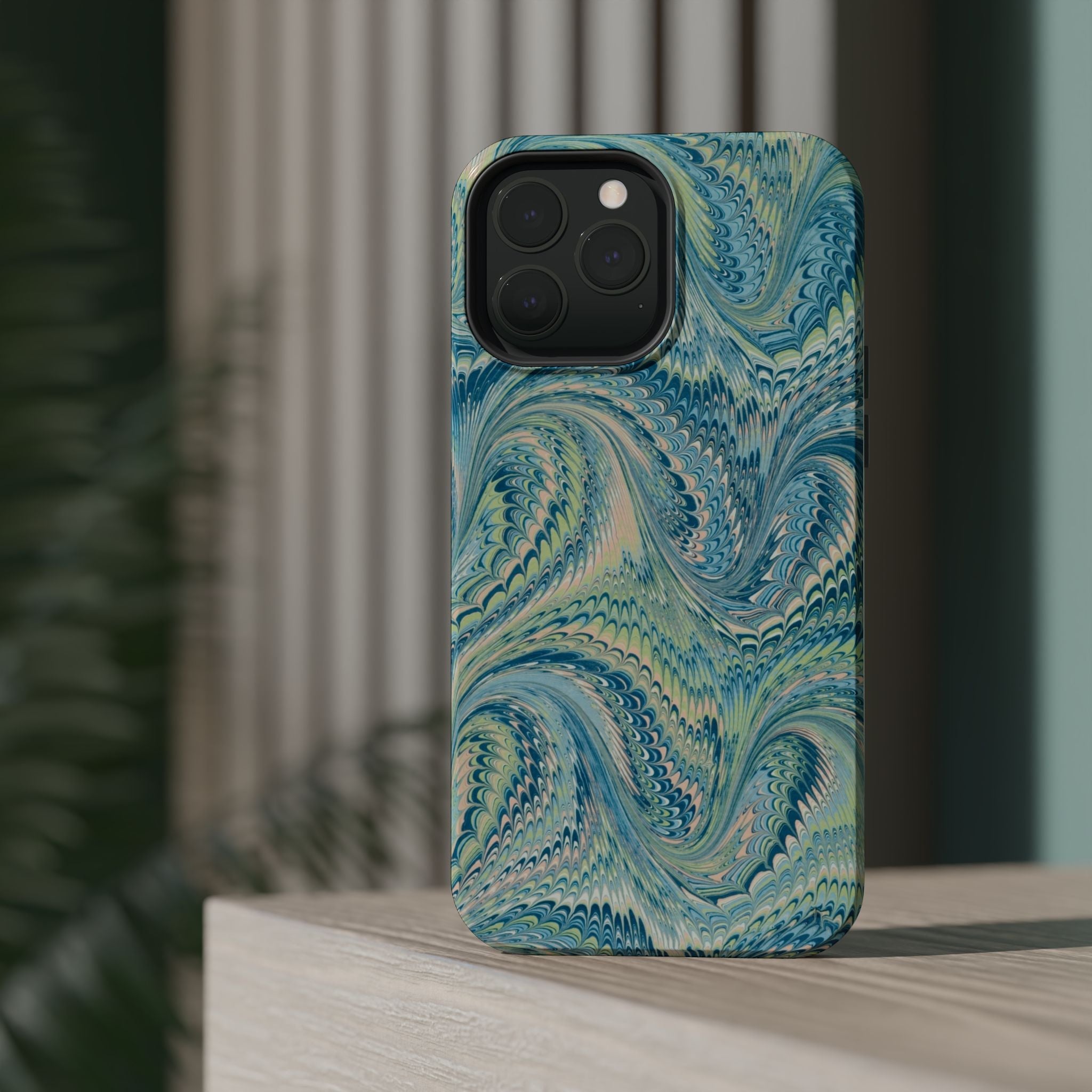 Aqua + Green Marble Phone Case - Impact-Resistant MAG SAFE - Dual Cover Design