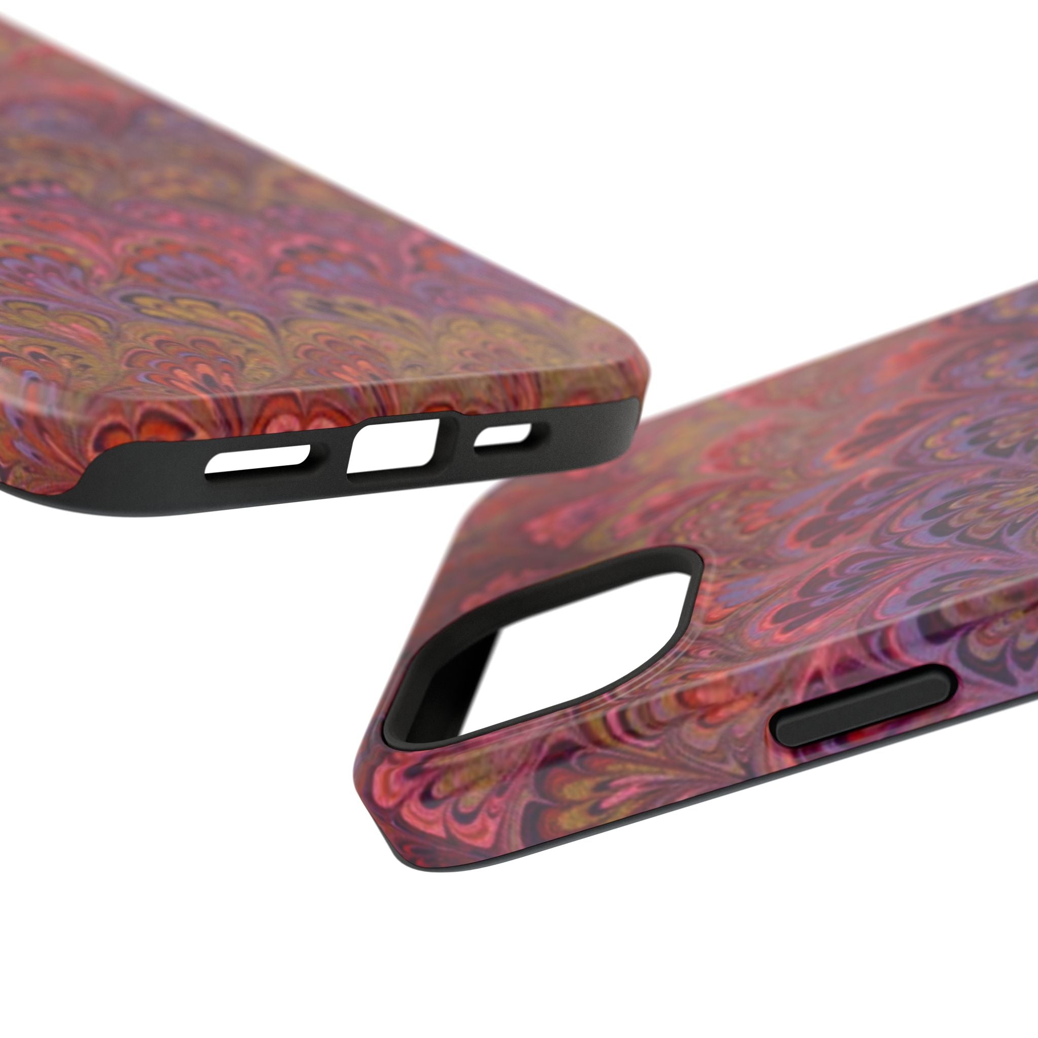 Red, Burgundy, Lavender Italian Peacock Feather Design Phone Case