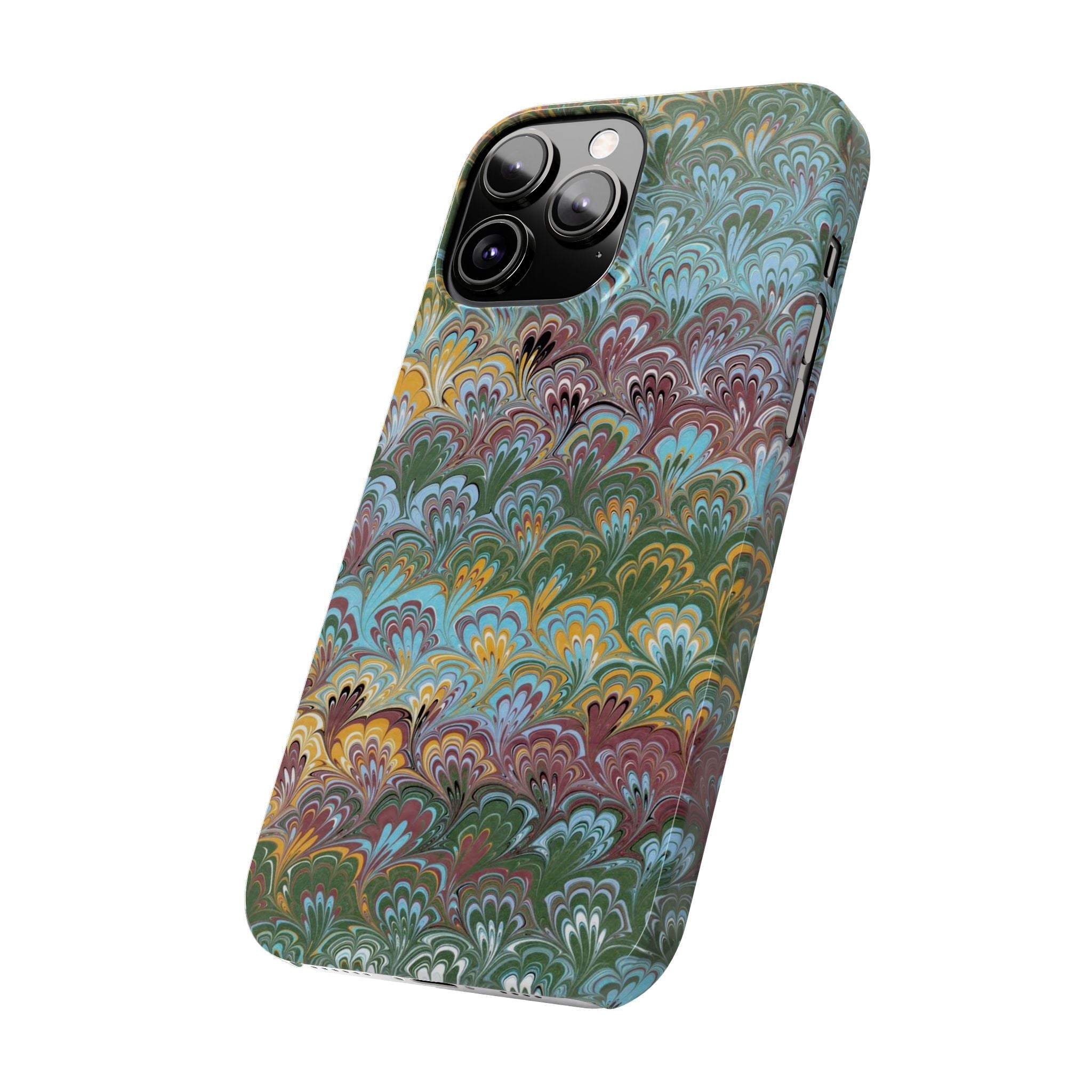 Phone Case with Design from Italy - Marbled "Peacock" Design, Green, Blue, Multi-Color Slim Phone Cases
