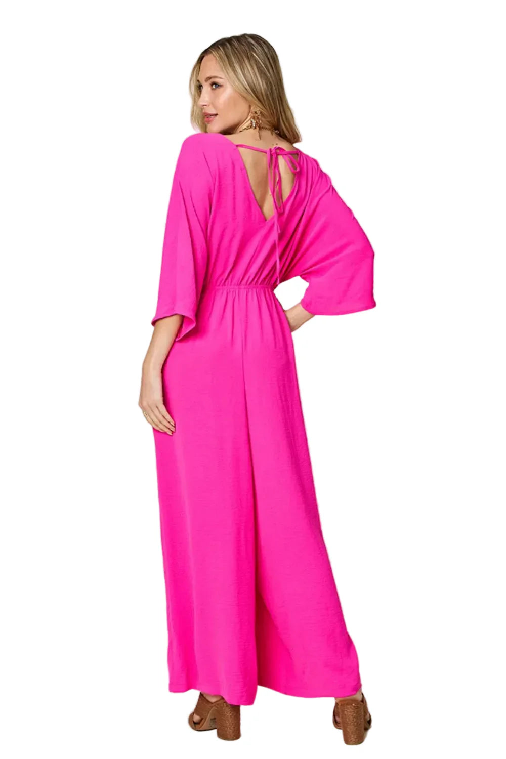 Garden Naked Womens Jumpsuit Elegant Kimono-Sleeve Jumpsuit With Pockets Royal Blue Soft Crepe Fabric Wide