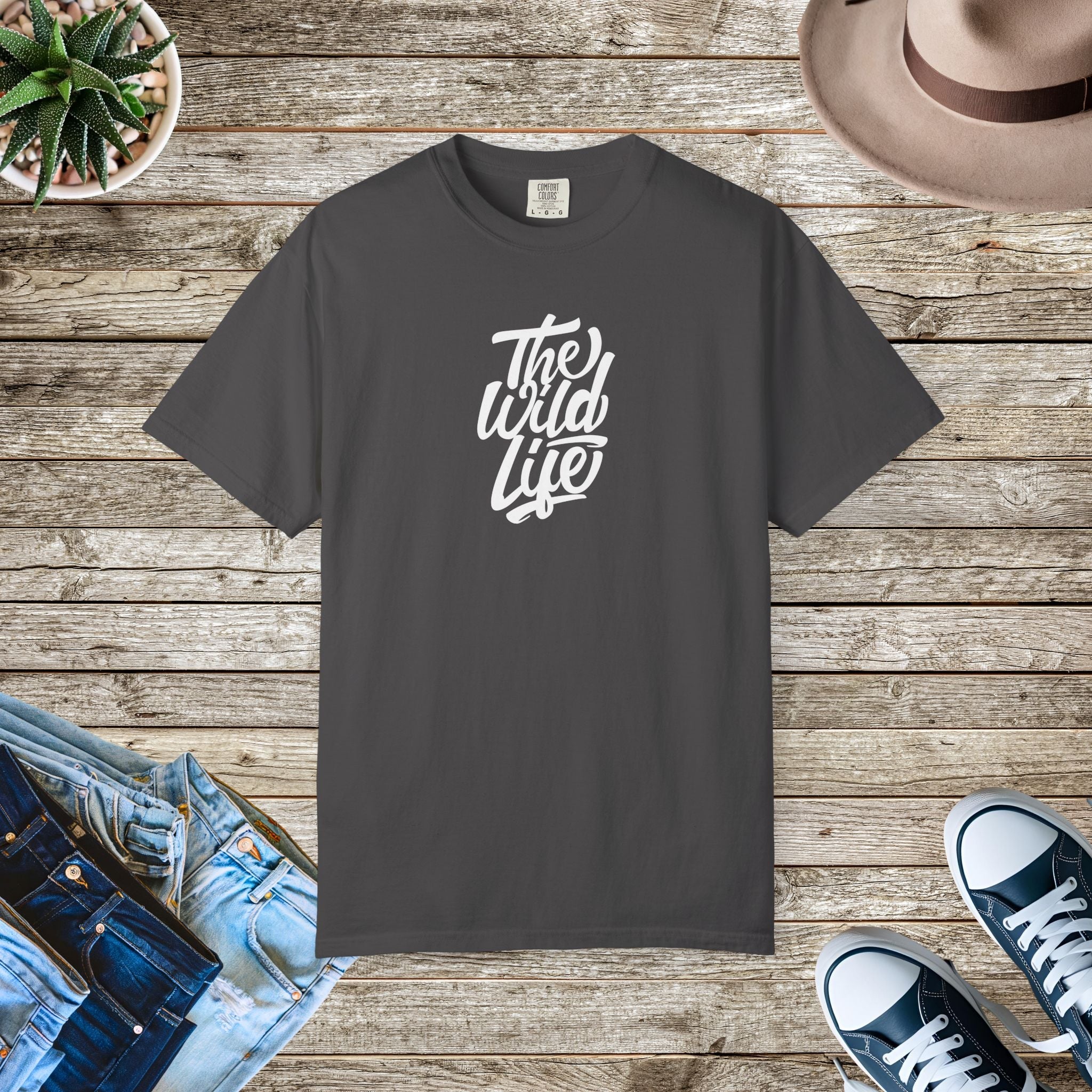 Wild Life Typography Tee - Garment Dyed Comfort Cotton - DipaliZ